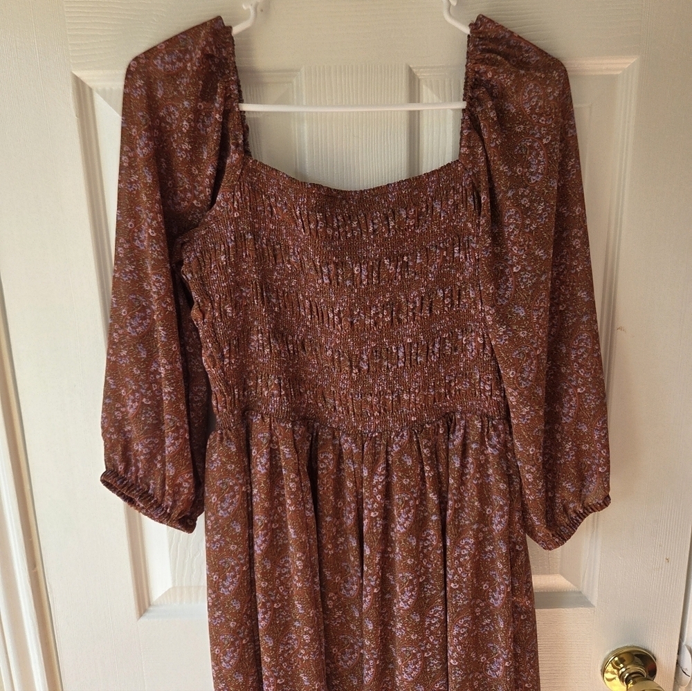 CODE X MODE Cottagecore Dress Sz M Rust Brown Floral Fall Boho Prairie - Picture 5 of 10